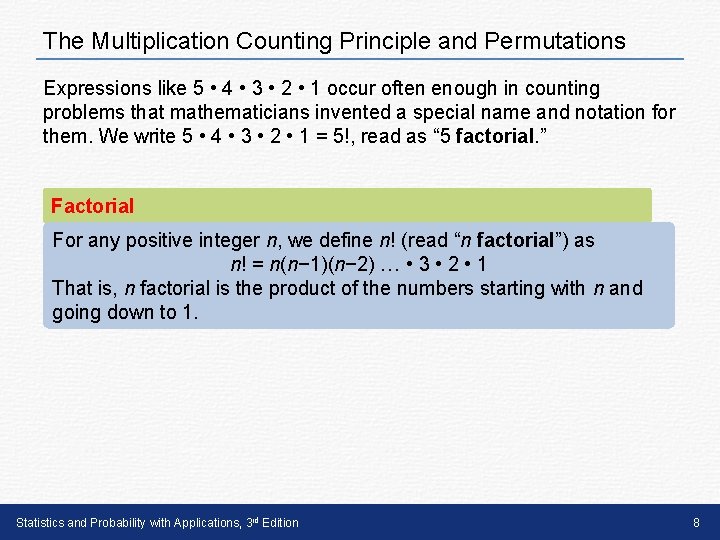 The Multiplication Counting Principle and Permutations Expressions like 5 • 4 • 3 •