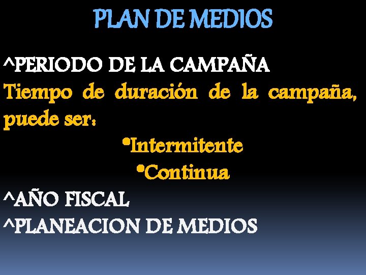 PLAN DE MEDIOS ^PERIODO DE LA CAMPAÑA Tiempo de duración de la campaña, puede