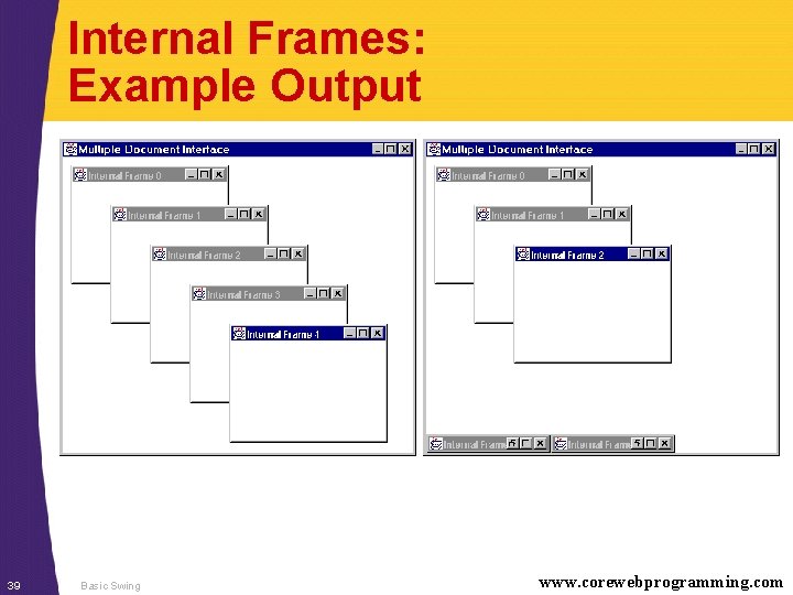 Internal Frames: Example Output 39 Basic Swing www. corewebprogramming. com 
