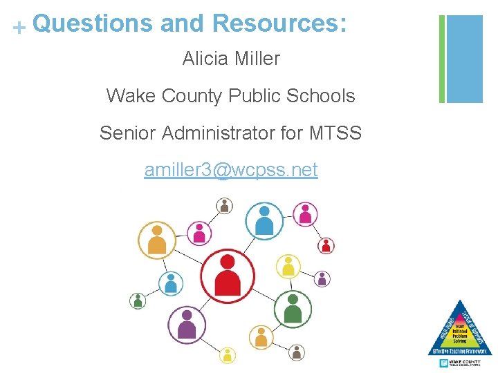 + Questions and Resources: Alicia Miller Wake County Public Schools Senior Administrator for MTSS