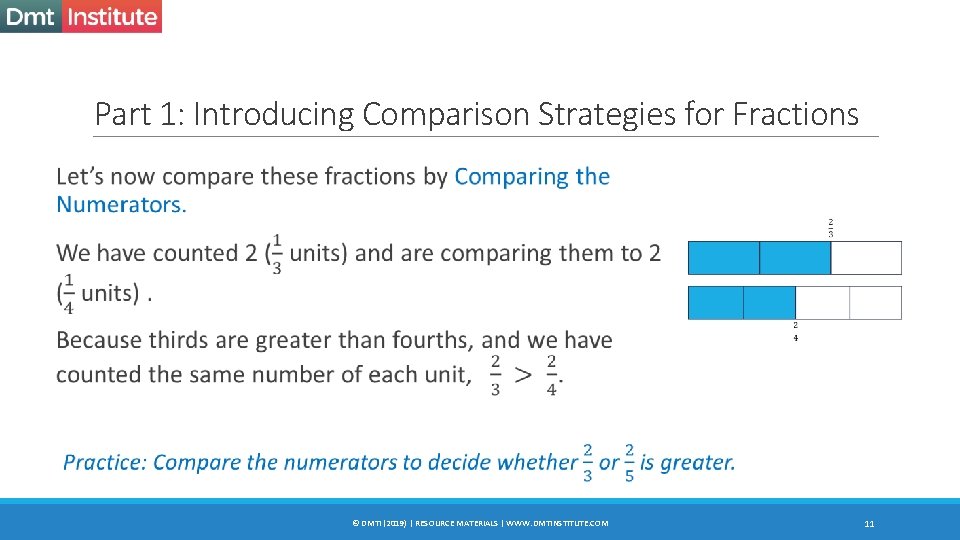 Part 1: Introducing Comparison Strategies for Fractions © DMTI (2019) | RESOURCE MATERIALS |