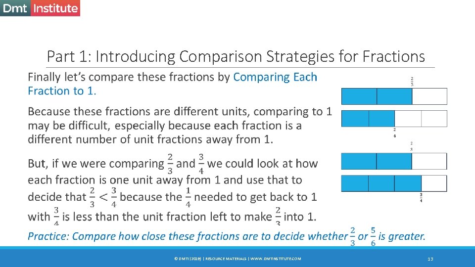 Part 1: Introducing Comparison Strategies for Fractions © DMTI (2019) | RESOURCE MATERIALS |