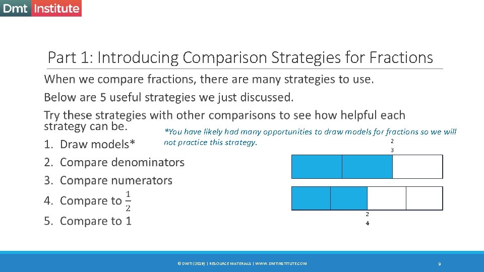 Part 1: Introducing Comparison Strategies for Fractions *You have likely had many opportunities to
