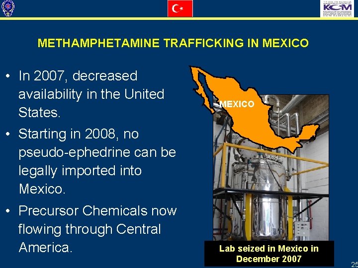 METHAMPHETAMINE TRAFFICKING IN MEXICO • In 2007, decreased availability in the United States. MEXICO