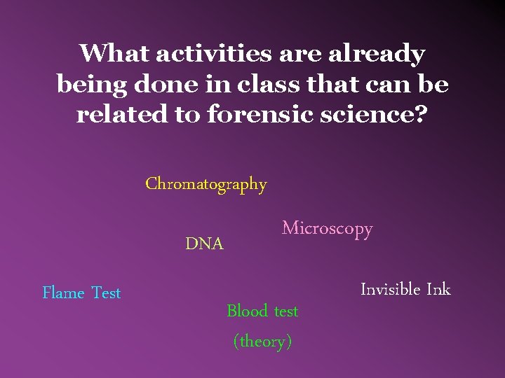 What activities are already being done in class that can be related to forensic