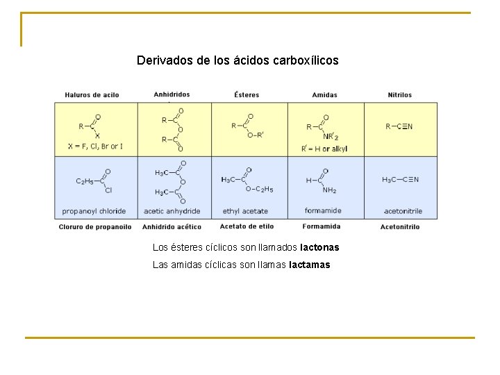 Derivados de los ácidos carboxílicos Los ésteres cíclicos son llamados lactonas Las amidas cíclicas