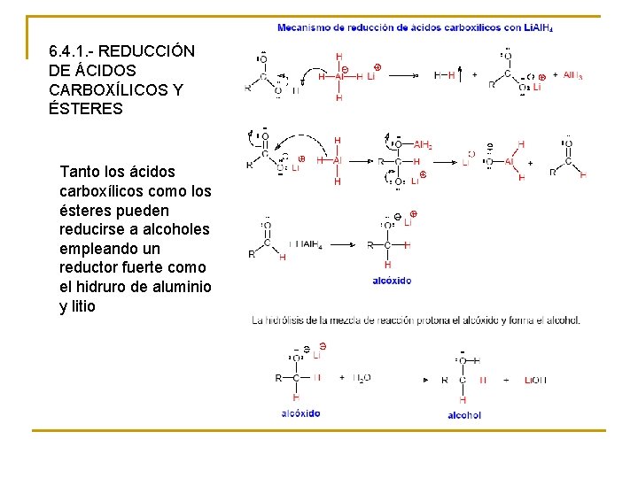 6. 4. 1. - REDUCCIÓN DE ÁCIDOS CARBOXÍLICOS Y ÉSTERES Tanto los ácidos carboxílicos