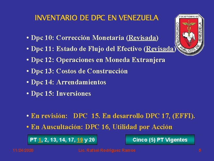 INVENTARIO DE DPC EN VENEZUELA • Dpc 10: Corrección Monetaria (Revisada) • Dpc 11: