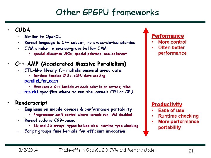 Other GPGPU frameworks • CUDA – – – • • Performance • • special