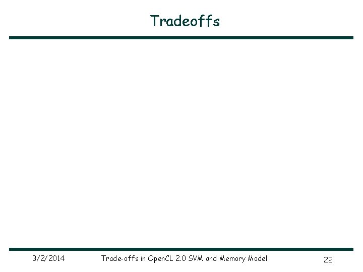 Tradeoffs 3/2/2014 Trade-offs in Open. CL 2. 0 SVM and Memory Model 22 