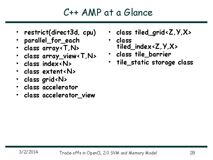 C++ AMP at a Glance • • • restrict(direct 3 d, cpu) parallel_for_each class