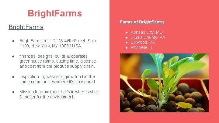 Bright. Farms ● Bright. Farms Inc - 21 W 46 th Street, Suite 1109,
