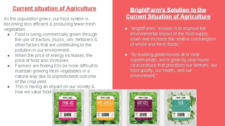 Current situation of Agriculture As the population grows, our food system is becoming less