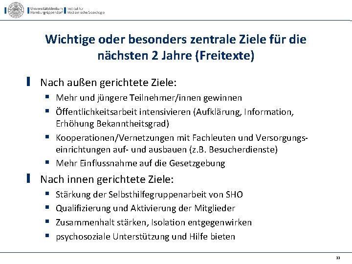 Wichtige oder besonders zentrale Ziele für die nächsten 2 Jahre (Freitexte) Nach außen gerichtete
