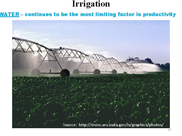 Irrigation WATER – continues to be the most limiting factor in productivity Source: http: