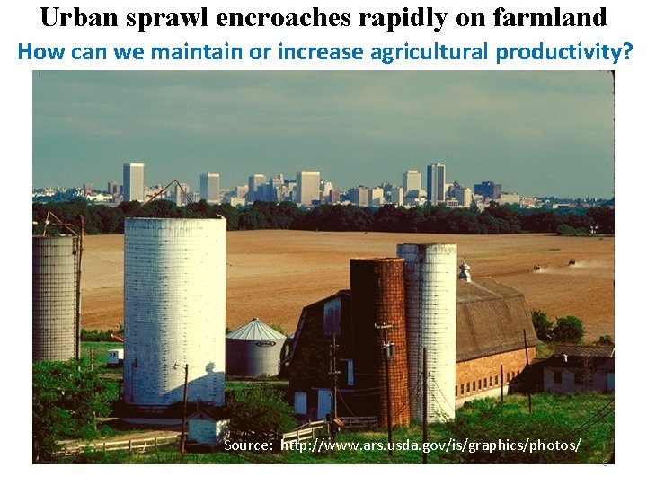 Urban sprawl encroaches rapidly on farmland How can we maintain or increase agricultural productivity?