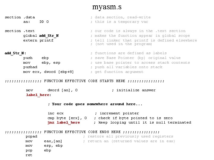 myasm. s section. data an: DD 0 ; data section, read-write ; this is