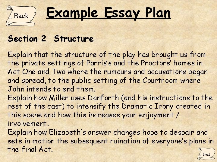 Back Example Essay Plan Section 2 Structure Explain that the structure of the play Back Example Essay Plan Section 2 Structure Explain that the structure of the play