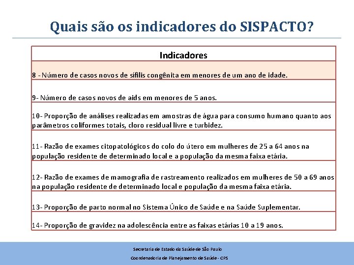 Quais são os indicadores do SISPACTO? Indicadores 8 - Número de casos novos de