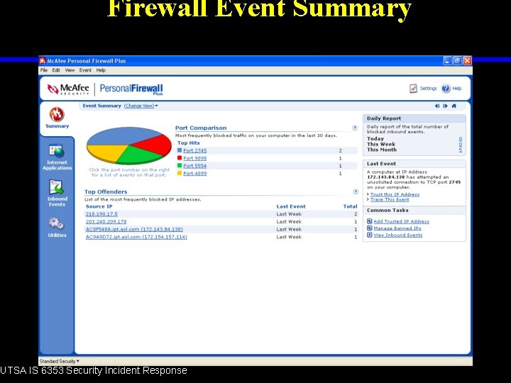 Firewall Event Summary UTSA IS 6353 Security Incident Response 