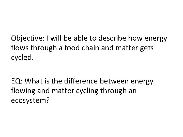 Objective: I will be able to describe how energy flows through a food chain
