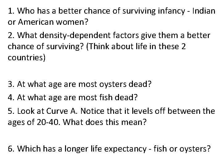 1. Who has a better chance of surviving infancy - Indian or American women?