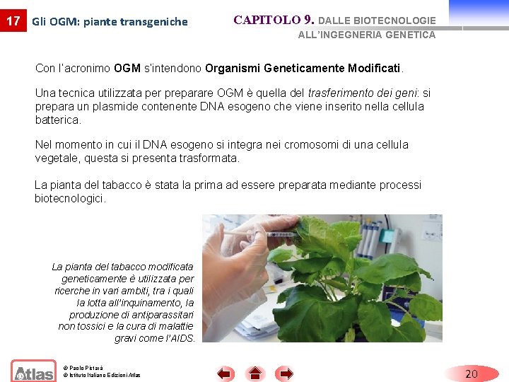 17 Gli OGM: piante transgeniche CAPITOLO 9. DALLE BIOTECNOLOGIE ALL’INGEGNERIA GENETICA Con l’acronimo OGM