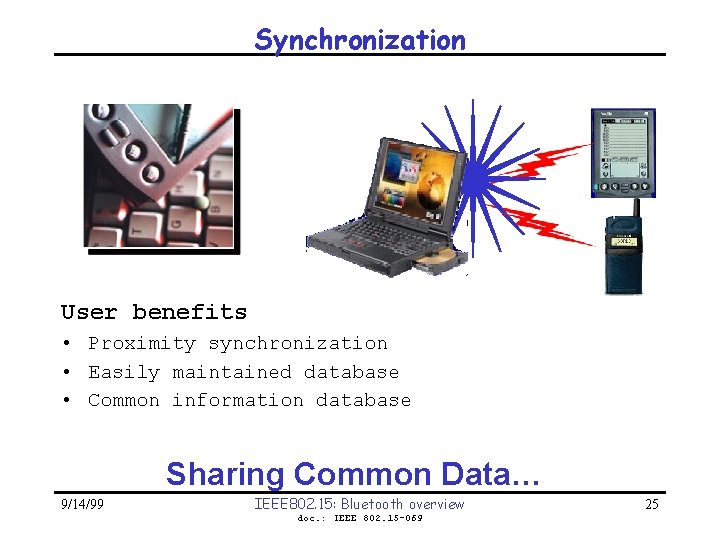 Synchronization User benefits • Proximity synchronization • Easily maintained database • Common information database