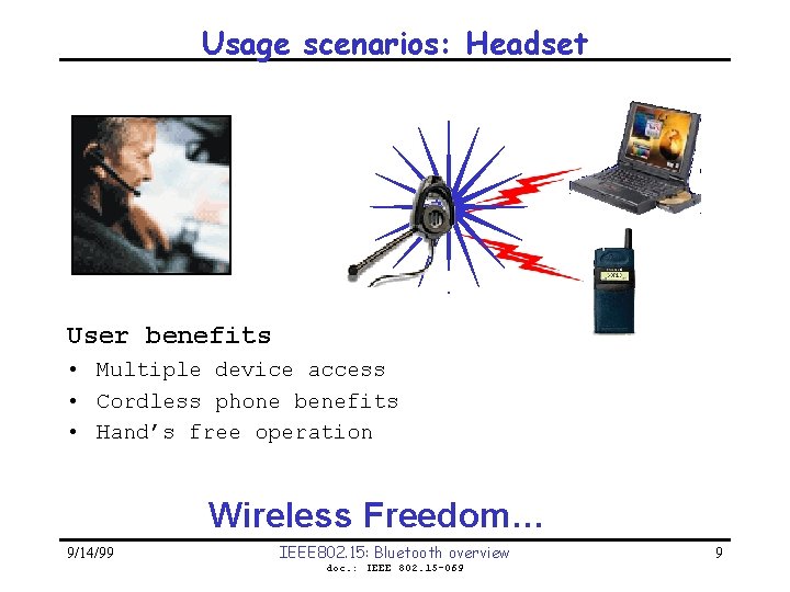 Usage scenarios: Headset User benefits • Multiple device access • Cordless phone benefits •