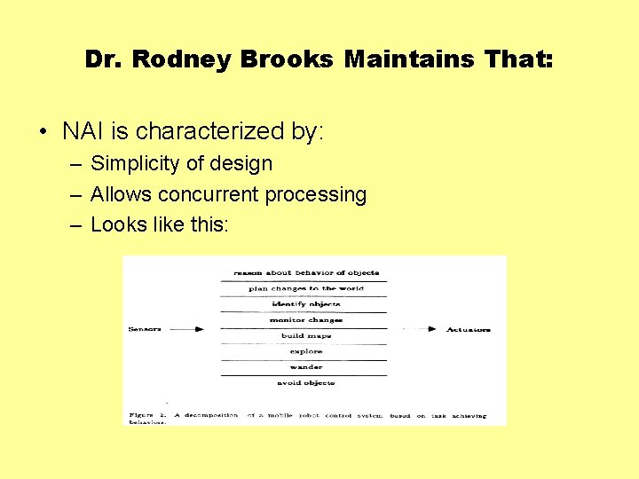 Dr. Rodney Brooks Maintains That: • NAI is characterized by: – Simplicity of design