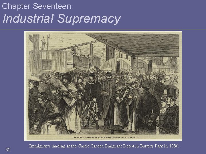 Chapter Seventeen: Industrial Supremacy 32 Immigrants landing at the Castle Garden Emigrant Depot in