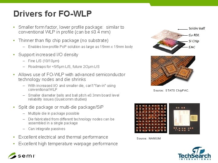 Drivers for FO-WLP • Smaller form factor, lower profile package: similar to conventional WLP