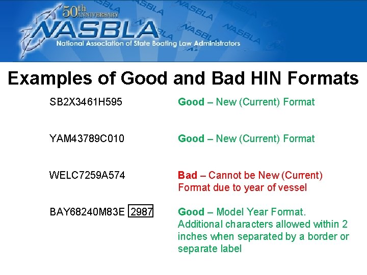 Examples of Good and Bad HIN Formats SB 2 X 3461 H 595 Good