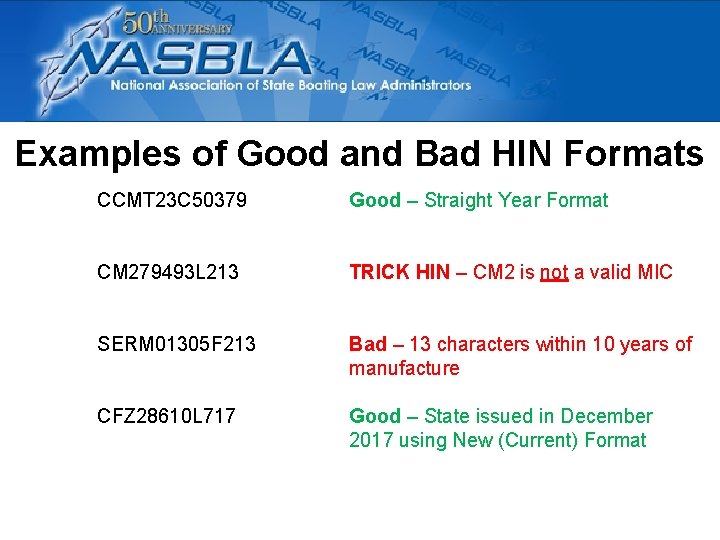 Examples of Good and Bad HIN Formats CCMT 23 C 50379 Good – Straight