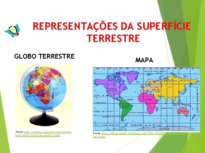 REPRESENTAÇÕES DA SUPERFÍCIE TERRESTRE GLOBO TERRESTRE Fonte: http: //jbrink 33. blogspot. com. br/201 0/05/globo-terrestre-politico.