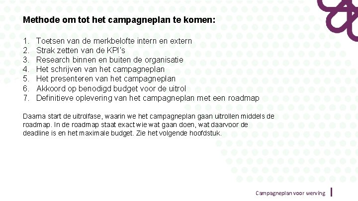 Methode om tot het campagneplan te komen: 1. 2. 3. 4. 5. 6. 7.