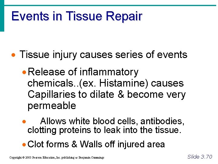 Events in Tissue Repair · Tissue injury causes series of events · Release of
