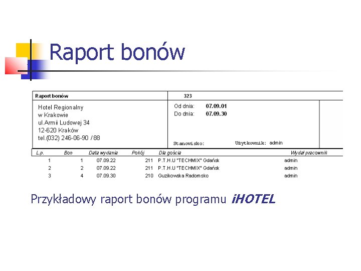 Raport bonów Przykładowy raport bonów programu i. HOTEL 