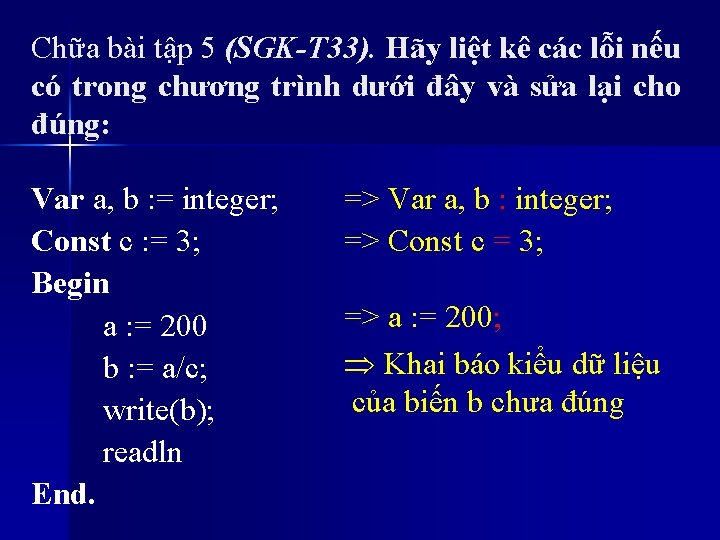 Chữa bài tập 5 (SGK-T 33). Hãy liệt kê các lỗi nếu có trong