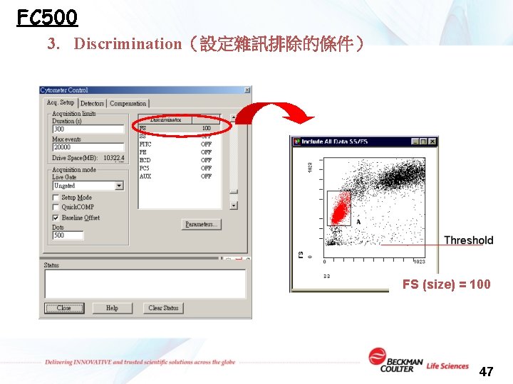 FC 500 3. Discrimination（設定雜訊排除的條件） FS (size) = 100 47 