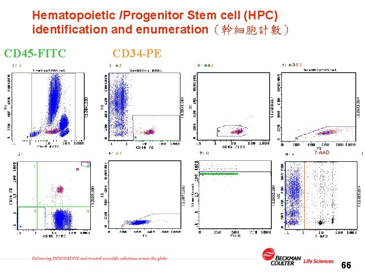 Hematopoietic /Progenitor Stem cell (HPC) identification and enumeration（幹細胞計數） CD 45 -FITC CD 34 -PE