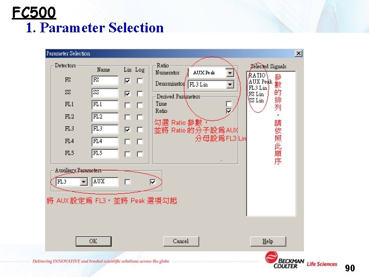 FC 500 1. Parameter Selection AUX Peak 90 