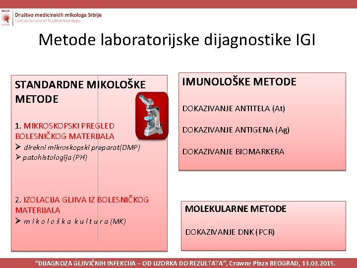 Metode laboratorijske dijagnostike IGI STANDARDNE MIKOLOŠKE METODE IMUNOLOŠKE METODE 1. MIKROSKOPSKI PREGLED BOLESNIČKOG MATERIJALA