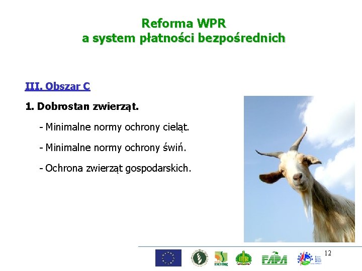 Reforma WPR a system płatności bezpośrednich III. Obszar C 1. Dobrostan zwierząt. - Minimalne