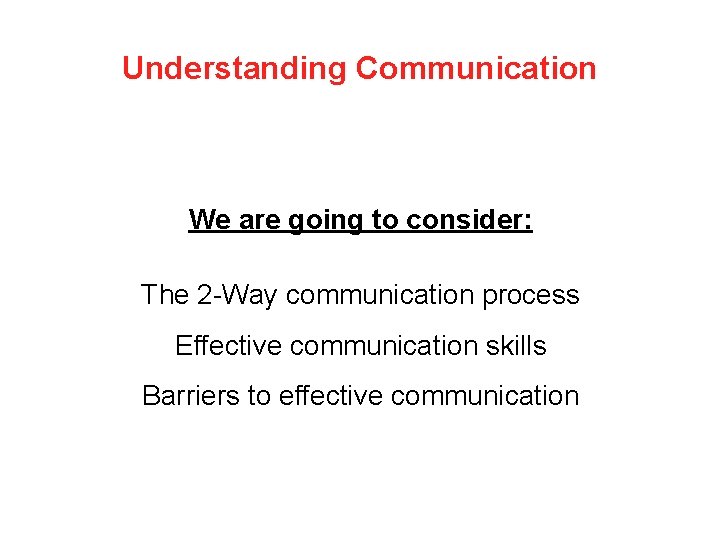 Understanding Communication We are going to consider: The 2 -Way communication process Effective communication