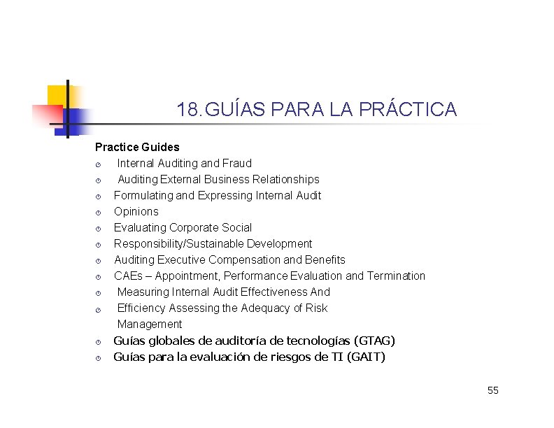 18. GUÍAS PARA LA PRÁCTICA Practice Guides Internal Auditing and Fraud Auditing External Business