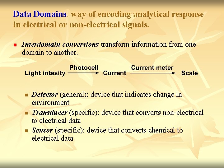 Data Domains: way of encoding analytical response in electrical or non-electrical signals. n Interdomain
