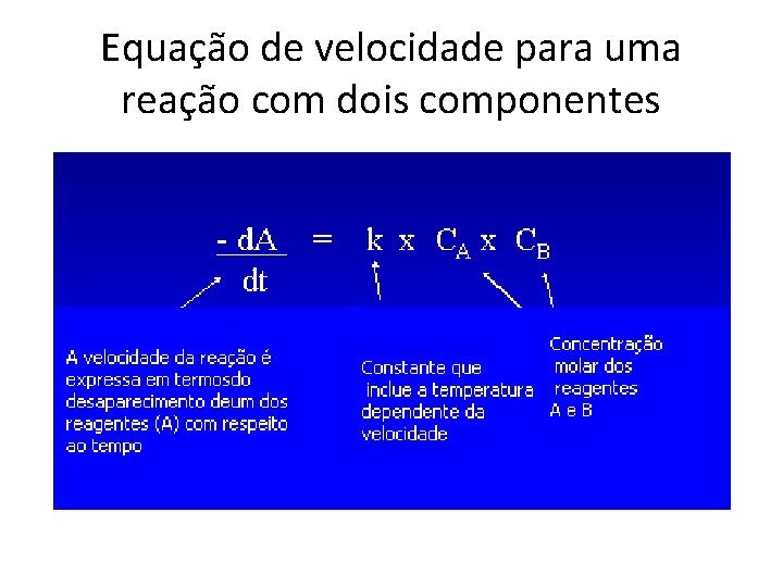 Equação de velocidade para uma reação com dois componentes 