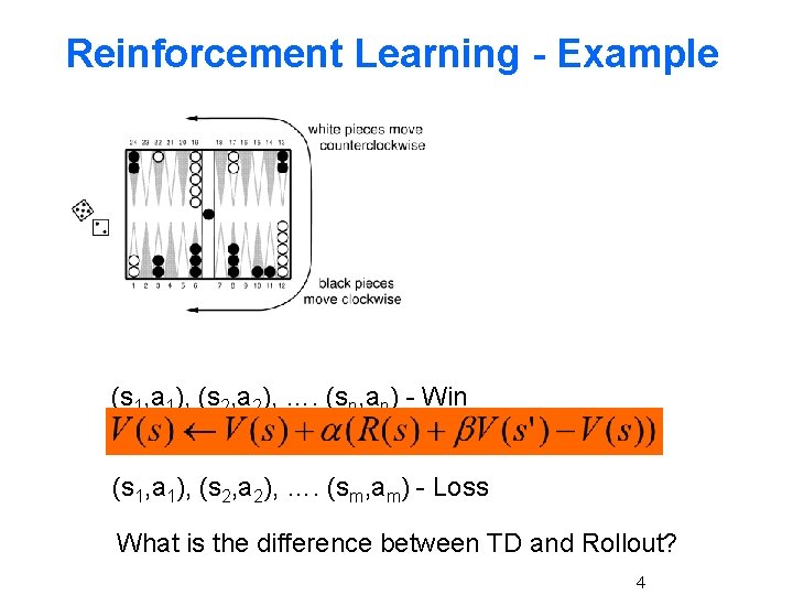 Reinforcement Learning - Example (s 1, a 1), (s 2, a 2), …. (sn,