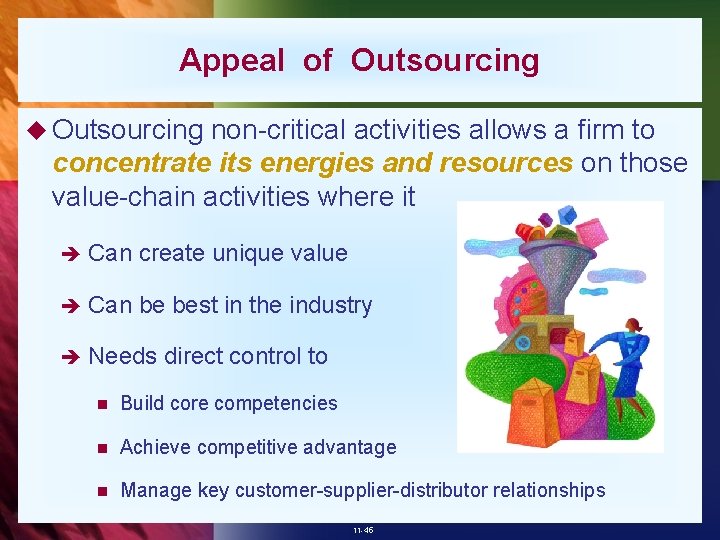 Appeal of Outsourcing u Outsourcing non-critical activities allows a firm to concentrate its energies